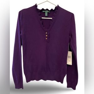 NWT Ralph Lauren, purple knit cotton sweater, XS